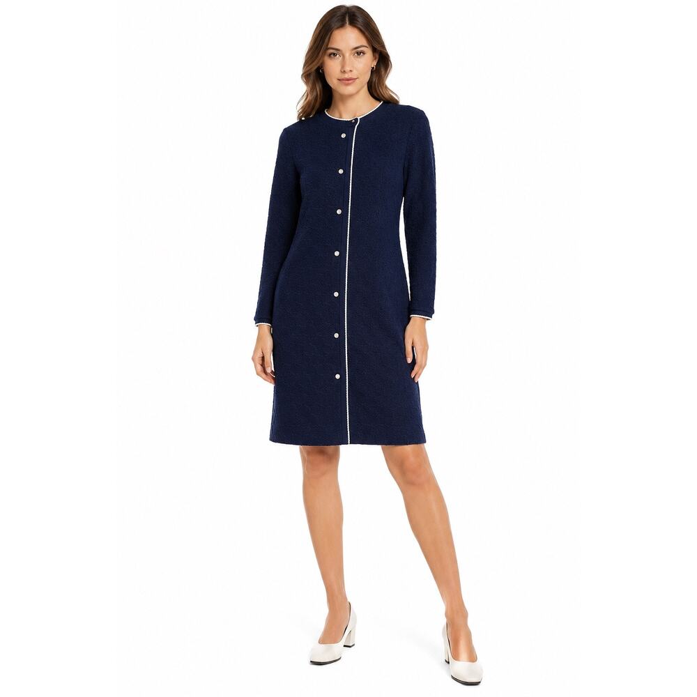 1970s Barnsville Navy & White Trim Textured Mod Dress Union Made M/L